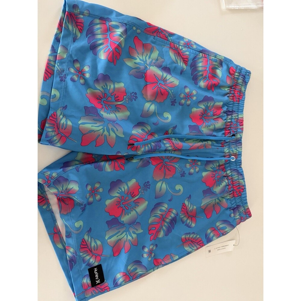 NWT Hurley Cannonball Volley 17” Swim Trunks Mens S Blue Tropical Floral